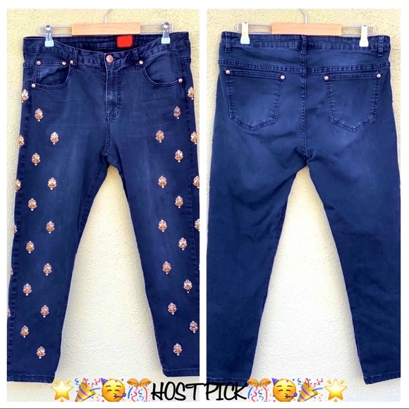 ๐HP๐ โค๏ธRARE VTG V Christina Embellish Bling Sequin Bejeweled Skinny Ankle Jean - Picture 3 of 16
